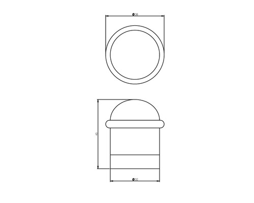 Technische tekening van een deurstopper met afmetingen van 38 en 32 millimeter diameter en 45 millimeter hoogte