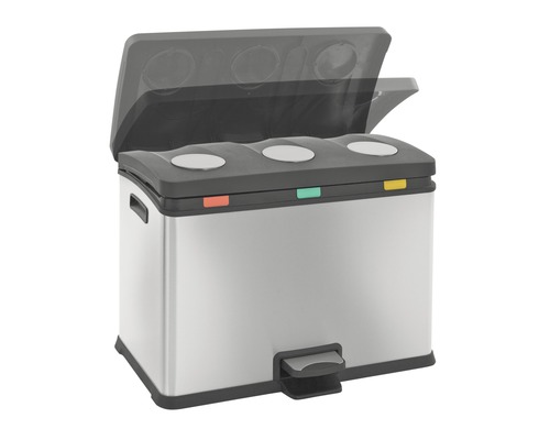 Afvalscheidingssysteem van roestvrij staal met drie compartimenten en voetpedaal