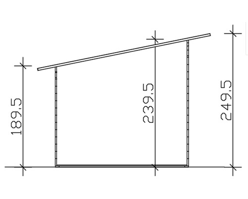 Technische tekening van een tuinhuis met afmetingen