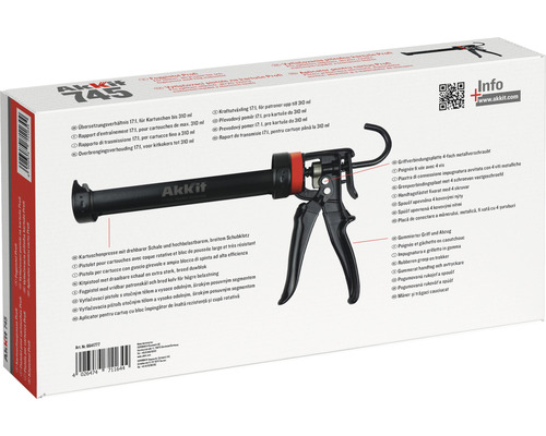 Verpakking van een kitspuit met draaibare schaal