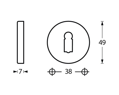 Technische tekening van een sleutelrozet met maatvoering