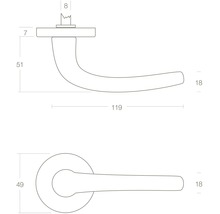 Technische tekening van een deurklink met maatvoering