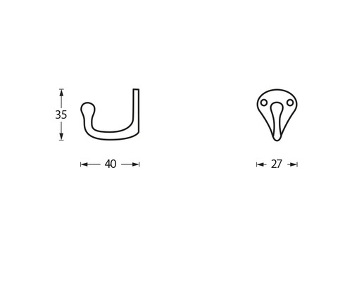 Technische tekening van een garderobehaak met maatvoering