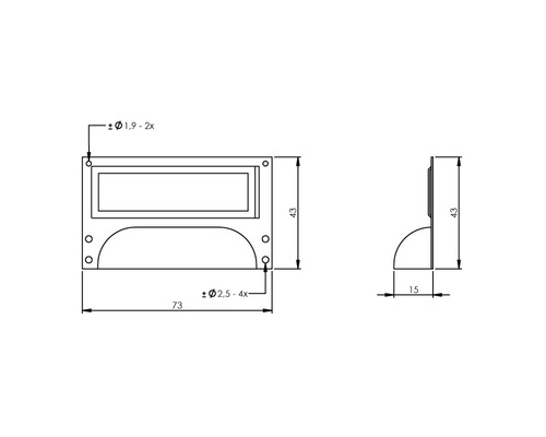 Technische tekening van een meubelkomgreep met afmetingen