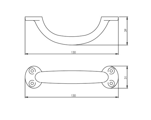 Technische tekening van een meubelgreep met afmetingen
