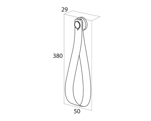 Technische tekening van een meubelgreep met lus en maatvoering