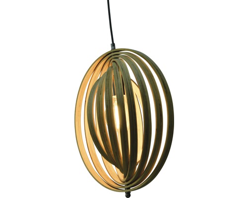 Hanglamp met houten stroken in bolvorm