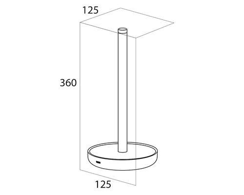 Technische tekening van een tafellamp met de afmetingen 125 x 125 x 360 millimeter.