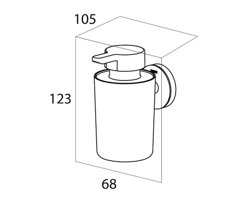 Technische tekening van een zeepdispenser met maatvoering