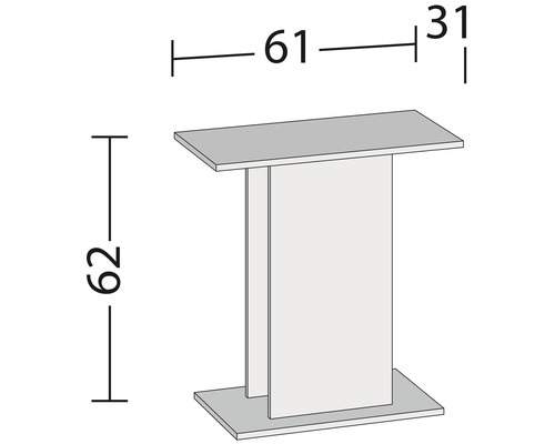 Illustratie van een bijzettafel met afmetingen