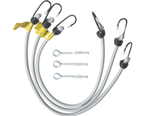 Elastische banden met haken en oogschroeven met plug