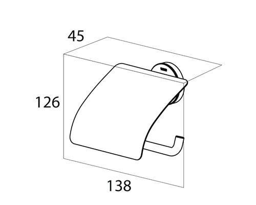 Technische tekening van een toiletpapierhouder met afmetingen