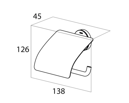 Technische tekening van een toiletpapierhouder met afmetingen.
