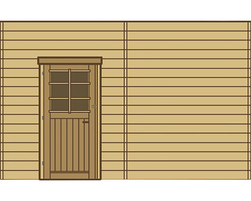 Afbeelding van een houten tuinhuis met deur