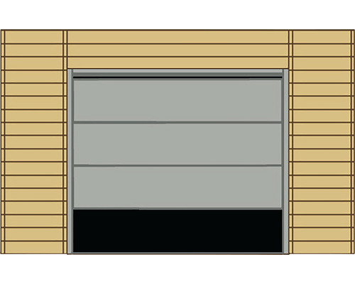 Openstaande garagedeur in een houten wand