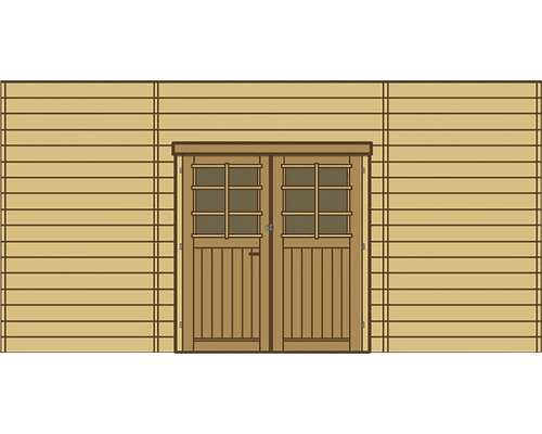 Houten dubbele deur aan een houten huis