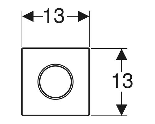 Technische tekening van een vierkant object met een diameter van 13 millimeter
