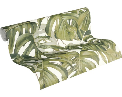 Rol behang met Monstera bladmotief