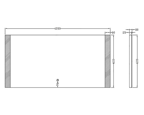 Technische tekening van een plaat met afmetingen