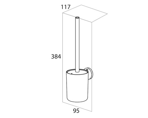 Technische tekening van een wandtoiletborstel met maatvoering