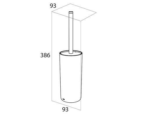 Afbeelding van een toiletborstel met de afmetingen 93, 93 en 386