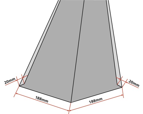 Driedimensionaal object met afmetingen 188 mm en 20 mm