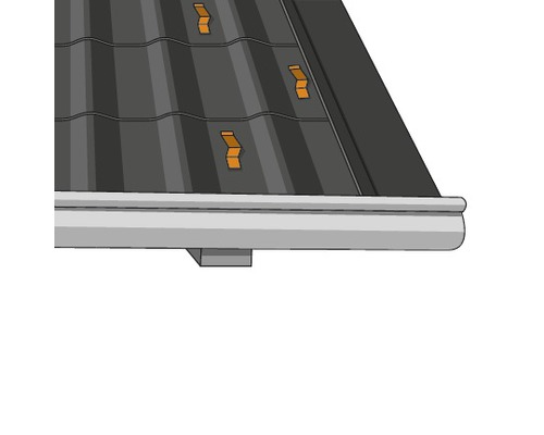 Dakgoot met dakbedekking en dakhaak.