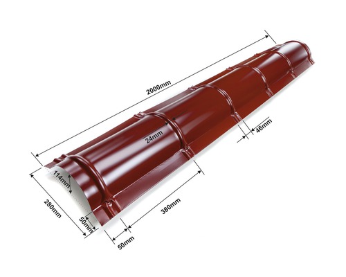 PRECIT Nokvorst halfrond voor dakpanplaat, RAL3009 oxiderood, 2000x280 mm