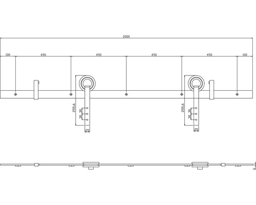 Technische tekening van een schuifdeursysteem met maatvoering.