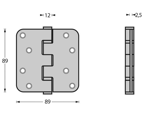 Afbeelding van een deurscharniertekening met maatvoering