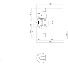 Technische tekening van een deurklink met afmetingen