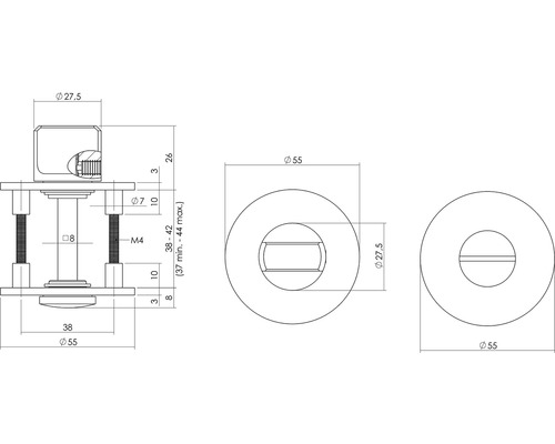 Technische tekening van een glasklem met maataanduidingen