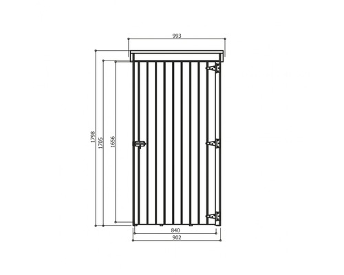 Technische tekening van een gereedschapskast met afmetingen