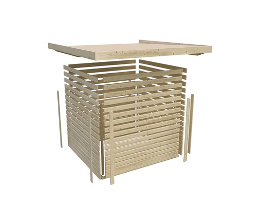 Houten tuinhuis bouwpakket met lamellenwanden en dak