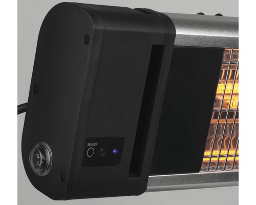 Gedetailleerde weergave van een infraroodverwarming met bedieningselementen