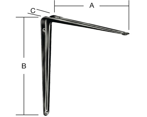 Hoekconsole met maatvoering A, B en C