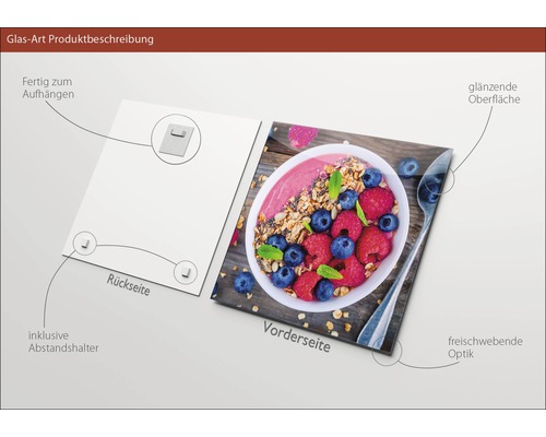 Glasfoto met smoothie motief, inclusief afstandhouder en ophanging
