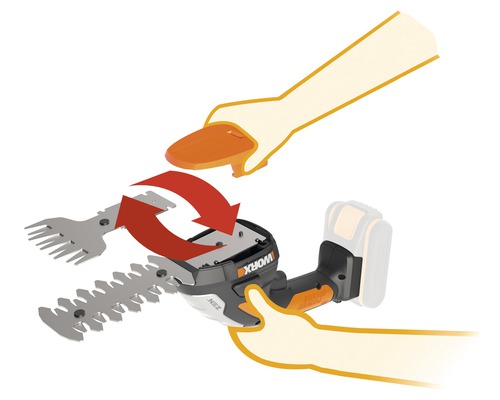 Illustratie van een accu grasschaar met verwisselbare messen