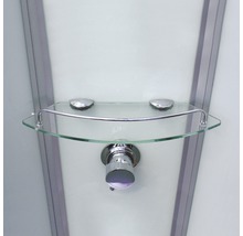 Glazen plank met beugel in een douche
