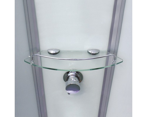 Glazen plank met houder in een douchecabine