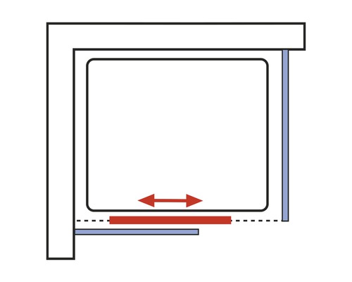 Illustratie van een kast aanpassing met pijlen die een zijwaartse beweging aangeven