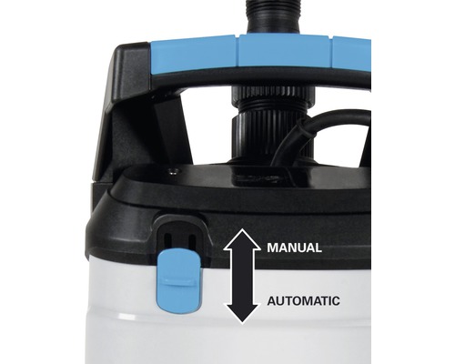 Detail van een pomp met schakelaar om in te stellen tussen handmatige en automatische bediening