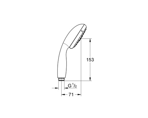Technische tekening van een douchekop met afmetingen