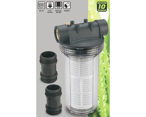 Waterfilter voor huishoudelijk gebruik met twee verbindingsstukken en garantie