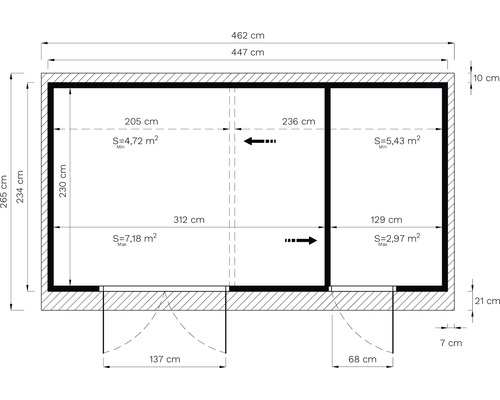 Plattegrond van een kamer met maatvoering