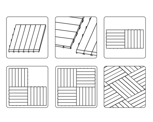 Weergave van verschillende legpatronen voor terrasplanken