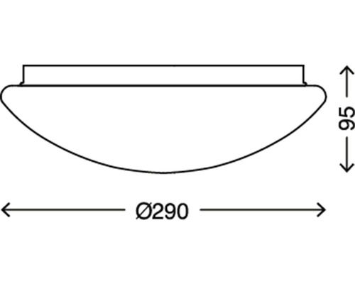 Technische tekening van een plafondlamp met maataanduidingen