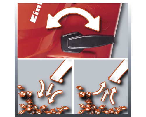 Illustratie van het schakelen tussen de zuig- en blaasfunctie op een bladzuiger