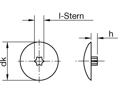 Technische tekening van een lenskopschroef met I-ster aandrijving