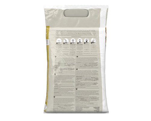 Achterkant van een verpakking potgrond met informatie over ingrediënten en gebruik.